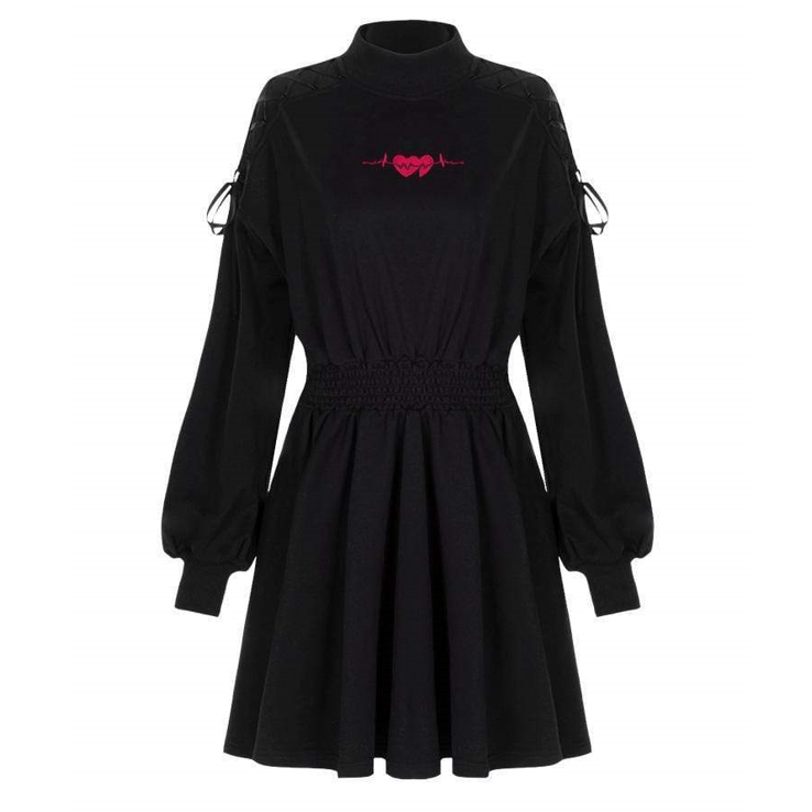 Women's Gothic Lace-up High Neck Bubble Sleeved Dresses