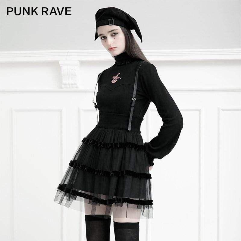 Women's Gothic Mesh Double Layered Overall Skirts