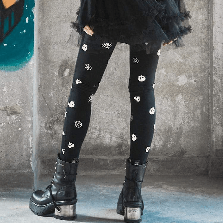 PR-A Women's Gothic Moon Comic Printed Fitted Leggings