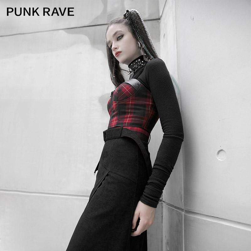Women's Gothic Plaid Tube Tops With Front-zip
