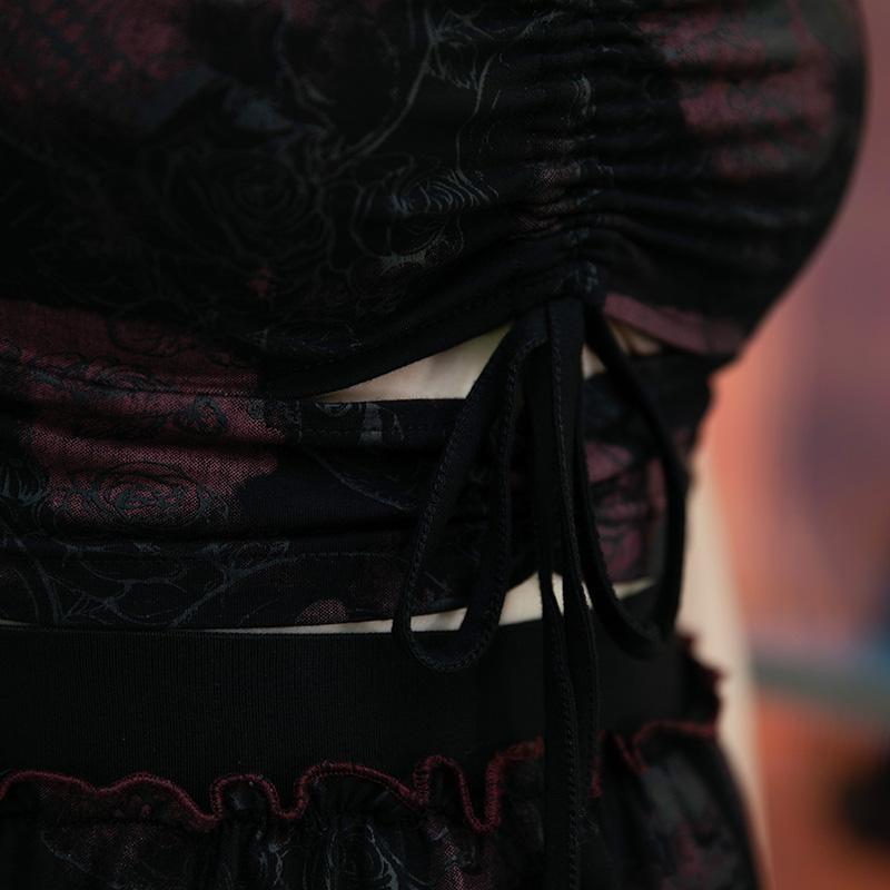 Women's Gothic Rose&Skull Printed Ruffled Skirts