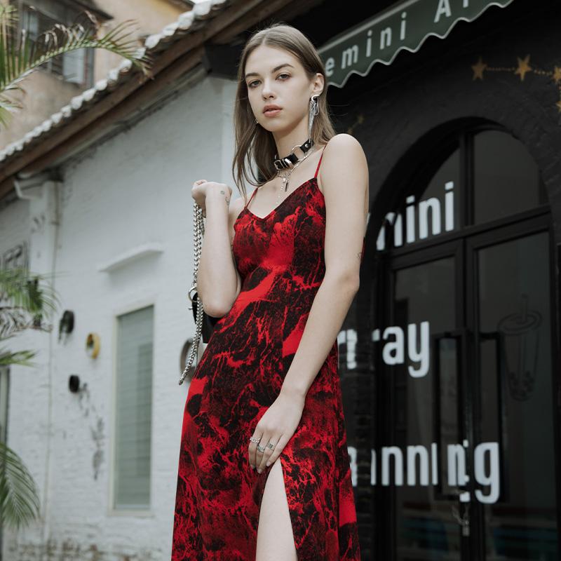 PR-A Women's Gothic Side Slit Slip Dress with Belt