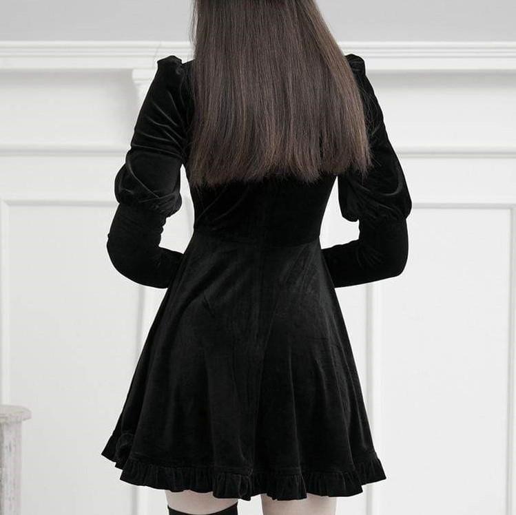 Women's Gothic Stand Collar Leg-of-mutton Sleeved Velvet Dresses