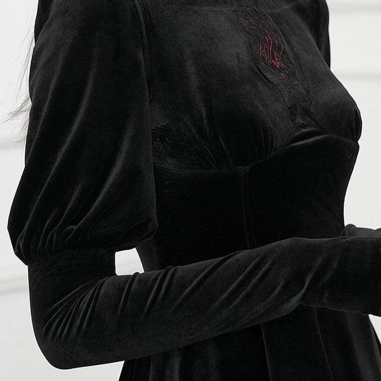 Women's Gothic Stand Collar Leg-of-mutton Sleeved Velvet Dresses