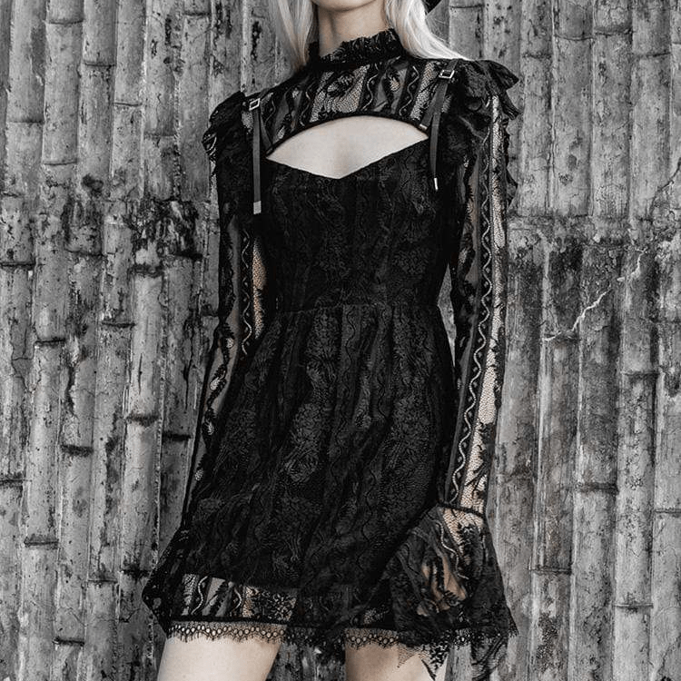 Women's Gothic Stand Collar Sheer Lace Overlaid Dresses
