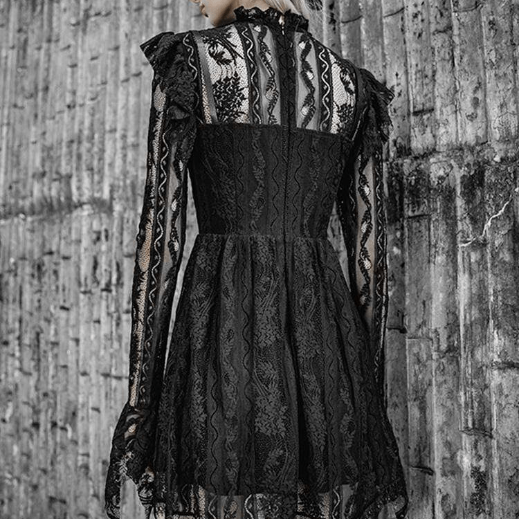 Women's Gothic Stand Collar Sheer Lace Overlaid Dresses