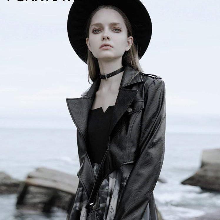Women's Gothic Turn-Down Collar PU Leather Jackets With Belt