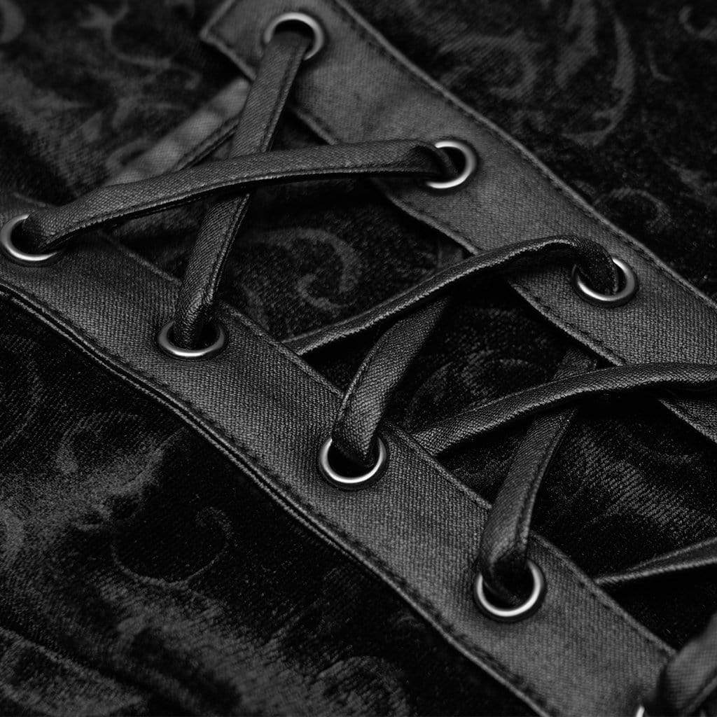 Women's Plus Size Gothic Velvet Jacquard Leggings with Faux Leather Details