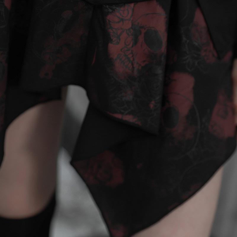Women's Gothic Zippered Double Layered Asymmetrical Hem Skirts