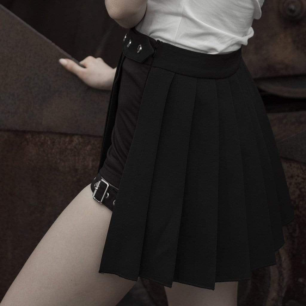 Women's Grunge Black Two-piece Culottes Pleated Skirts