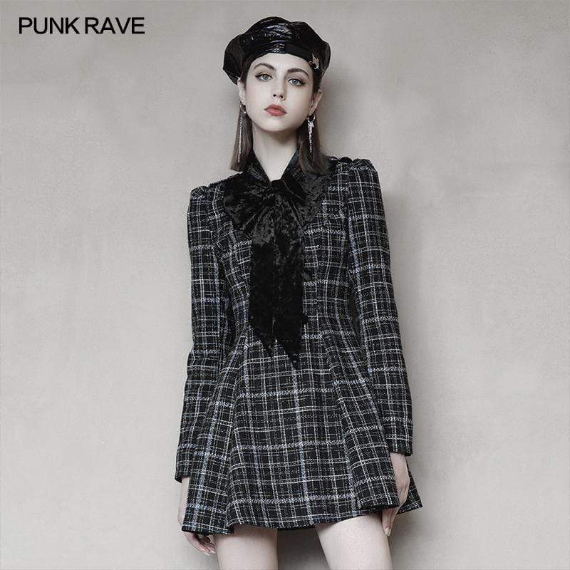 Women's Grunge Bowknot Plaid Short Dress