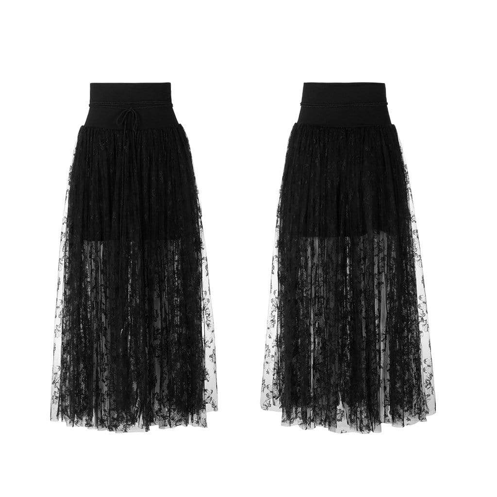 Women's Grunge Butterfly High-waisted Sheer Lace Maxi Skirts