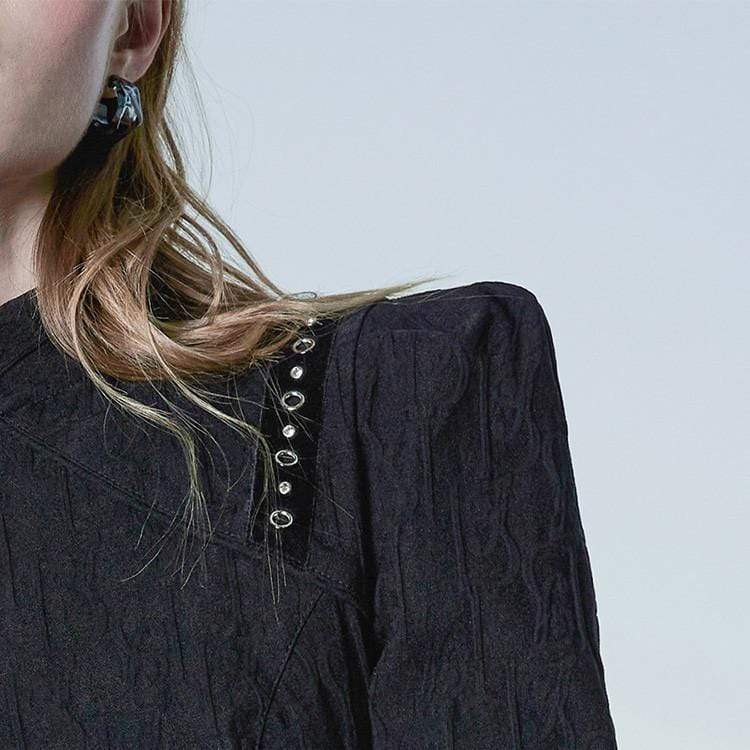 Women's Grunge Cheongsam Collar Slim Fitted Black Dress
