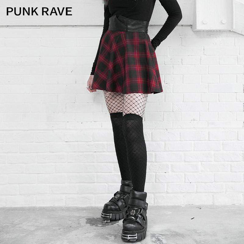 Women's Grunge Contrast Color Plaid A-line Skirts