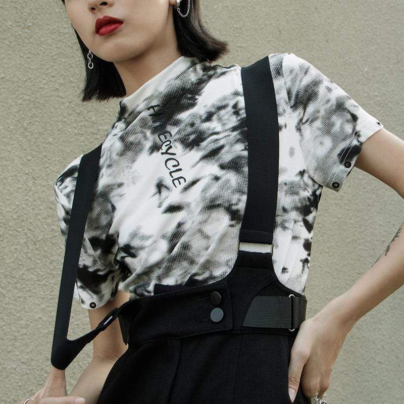 Women's Grunge Denim Suspender Skirt