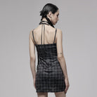 PR-A Women's Grunge Halterneck Plaid Slip Dress