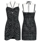 PR-A Women's Grunge Halterneck Plaid Slip Dress