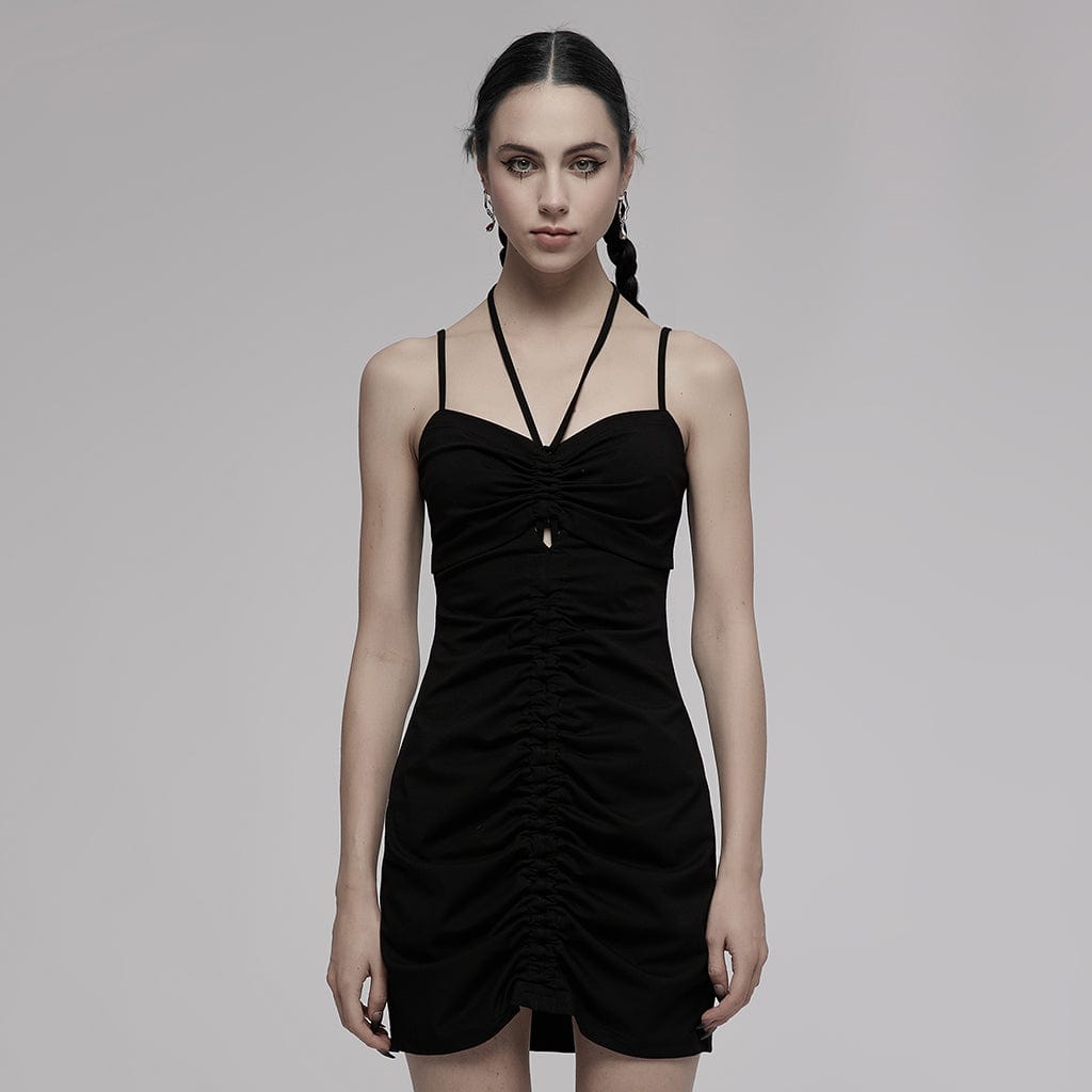 PR-A Women's Grunge Halterneck Plaid Slip Dress