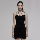 PR-A Women's Grunge Halterneck Plaid Slip Dress