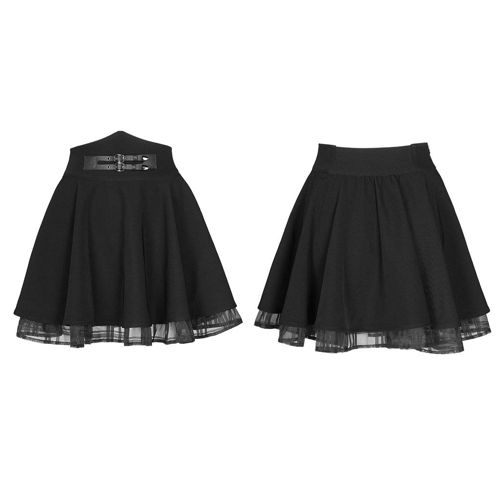 Women's Grunge High-Waisted JK Black Pleated Skirts