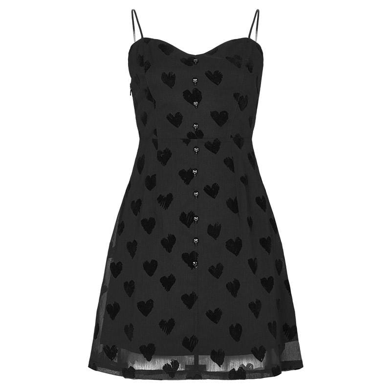 Women's Grunge Love Heart Printed Short Slip Dresses