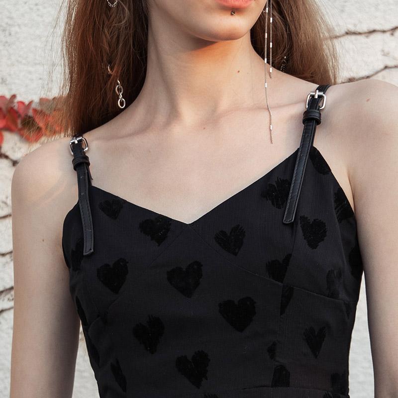 Women's Grunge Love Heart Printed Side Slit Maxi Slip Dresses