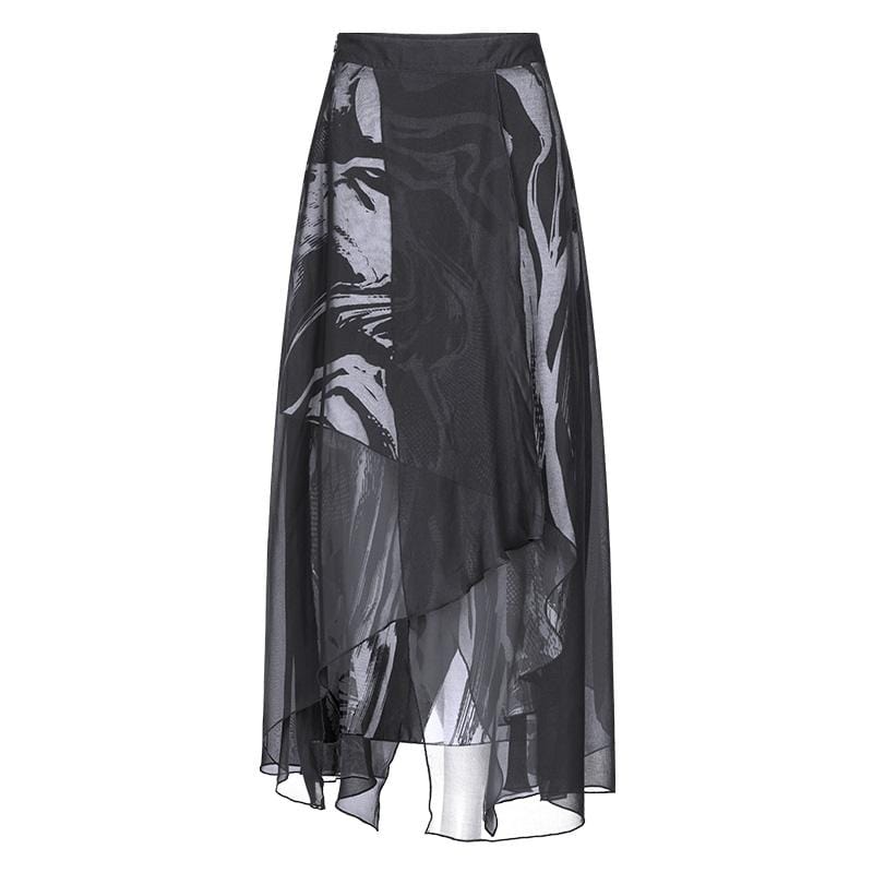 Women's Grunge Maxi Chiffon Skirts with Side Slit