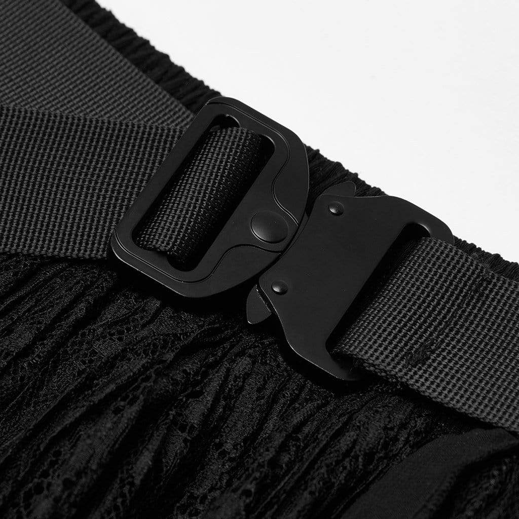 Women's Grunge Multilayer Irrgular Hem Lace Skirt with Belt