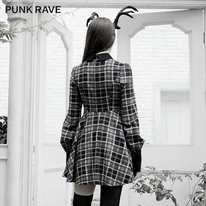 Women's Grunge Plaid Slim-fitted Dresses With Velet Collar