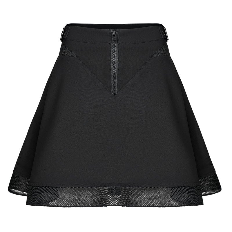 PR-A Women's Grunge Plaid Splice Mesh Skirt