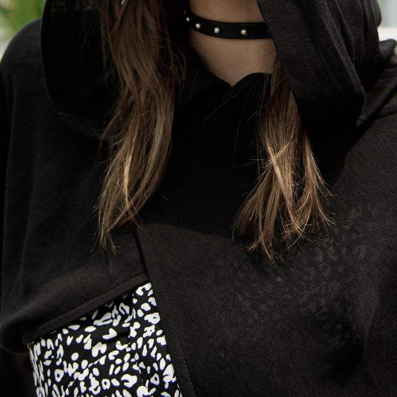 Women's Grunge Puff Sleeved Black Short Cloak with Hood