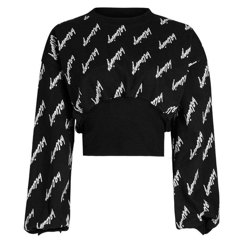 Women's Grunge Puff Sleeved Slim Fitted Sweatshirt