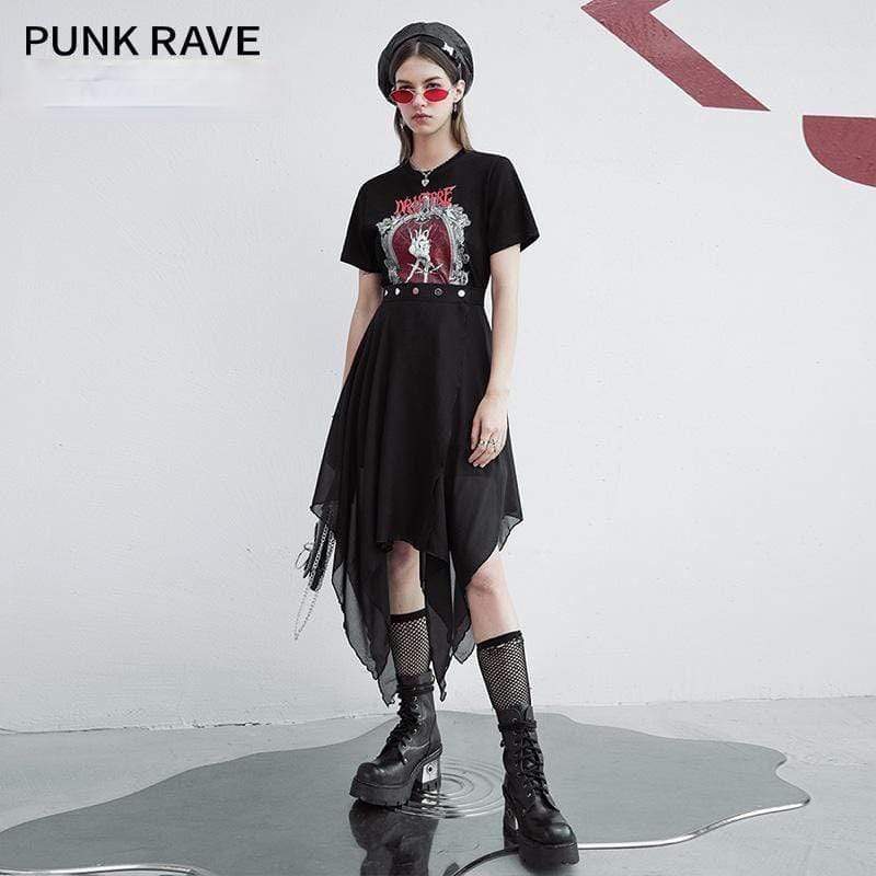 Women's Grunge Punk Rave Printed A-line Tee Dresses With Irregular