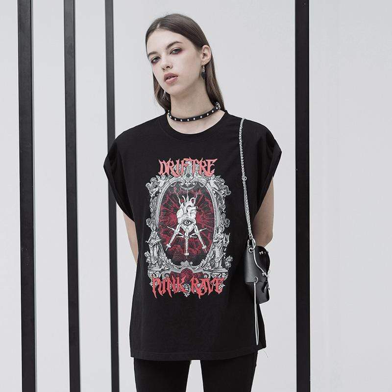 Women's Grunge Punk Rave Printed Casual Long Tees