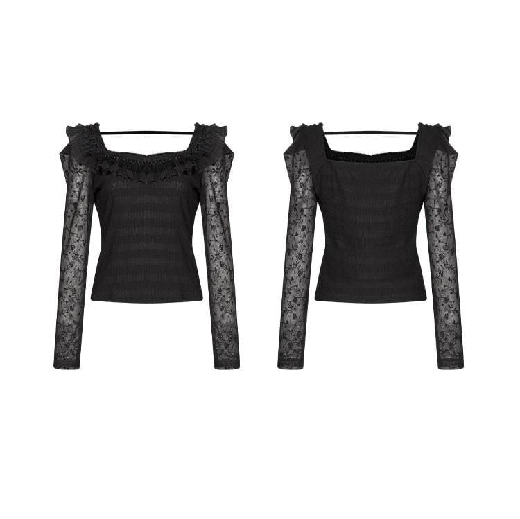 Women's Grunge Slim Fitted Lace Black Shirts