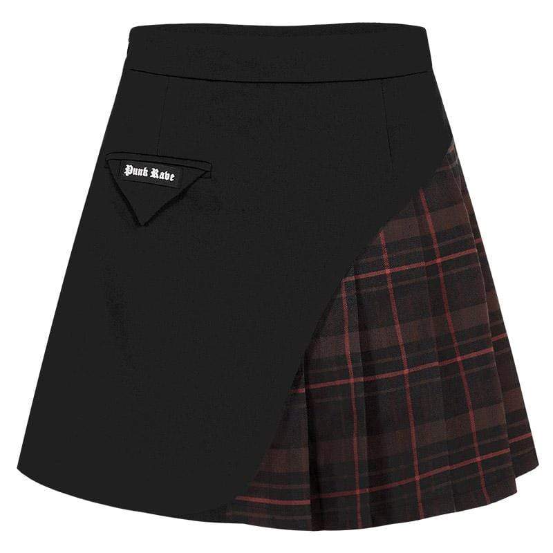 Women's Grunge Splice Pleated Black Short Skirt