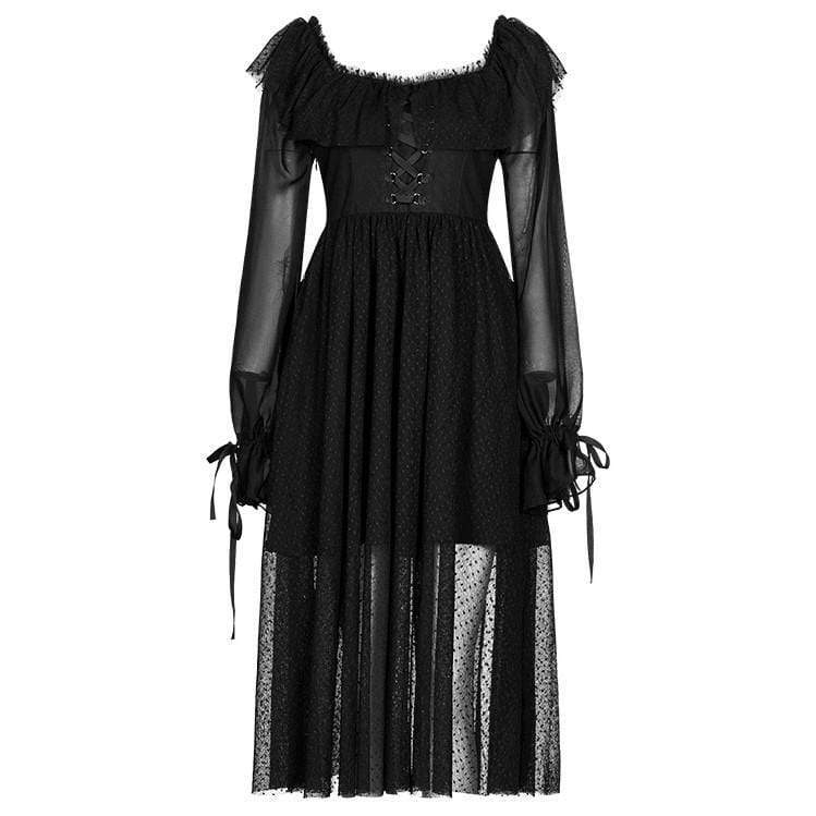 Women's Grunge Strappy Off Shoulder Chiffon Black Dress