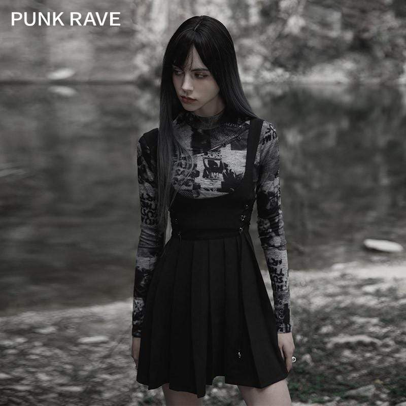 PR-A Women's Grunge Strappy Pleated Suspender Skirt