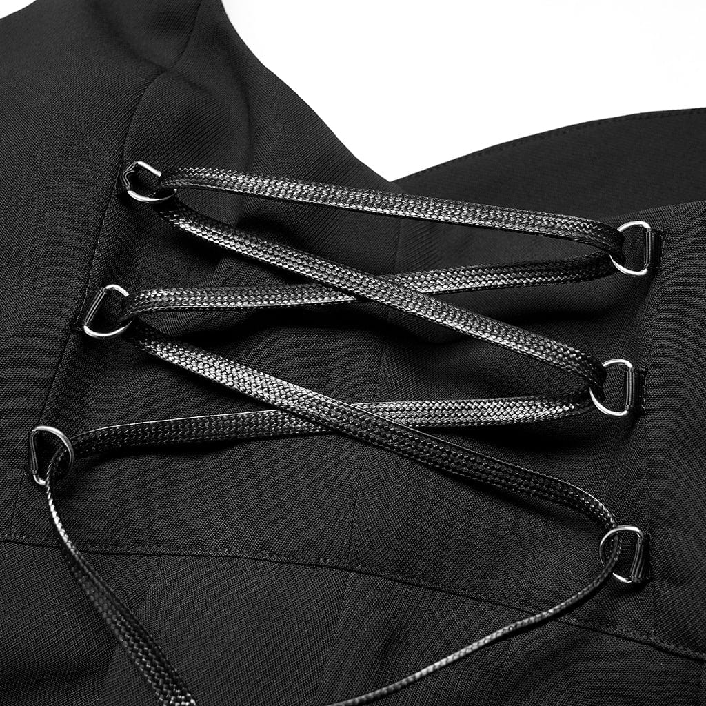 PR-A Women's Grunge Strappy Pleated Suspender Skirt