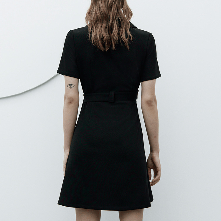 Women's Grunge Tailored Collar Slim Fitted Black Dress