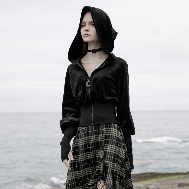 Women's Grunge Witch Hood Mitt Zippered Jackets