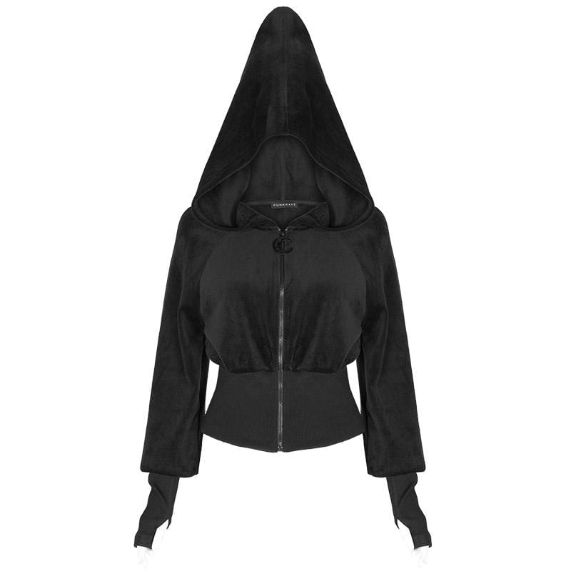 Women's Grunge Witch Hood Mitt Zippered Jackets