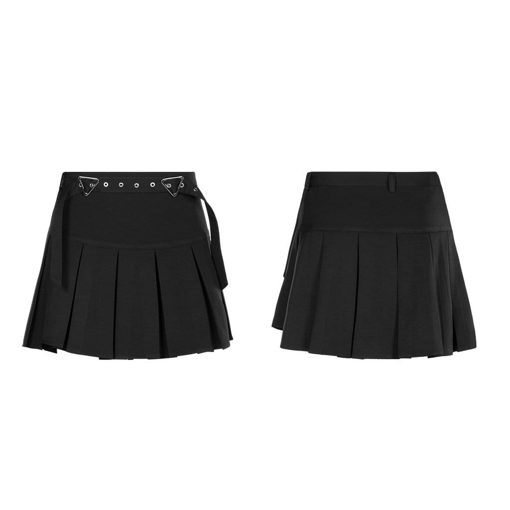 Women's Irregular Hem Mini Pleated Skirts With Belt