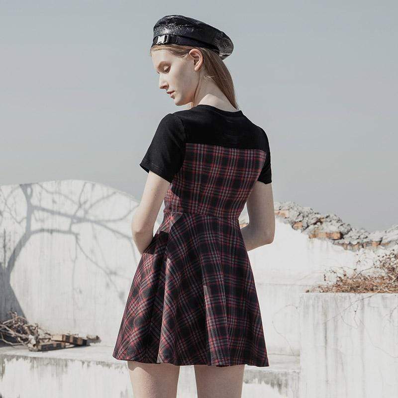 Women's Lacing High-waisted Plaid Dresses
