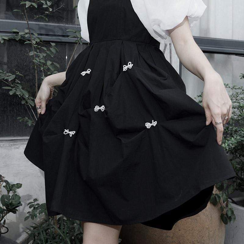 Women's Lolita Bowknot Multilayer Black Slip Dresses