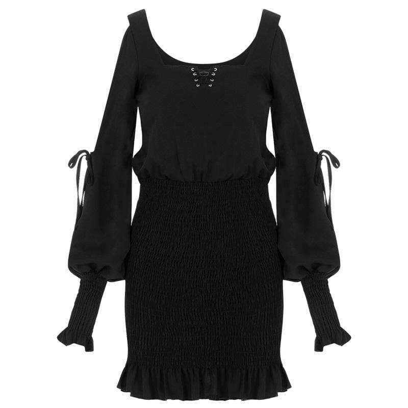 Women's Off-shoulder Square Collar Lace-up Ruched Dresses