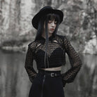 PR-A Women's Punk Chinese Knot Mesh Short Hoodies