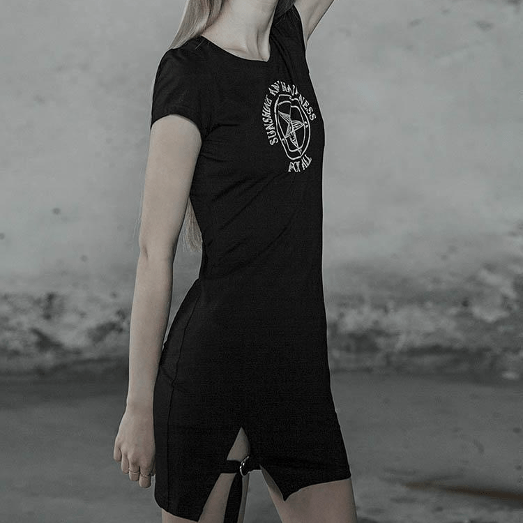 Women's Punk Classic T-Shirt Dress With Slits
