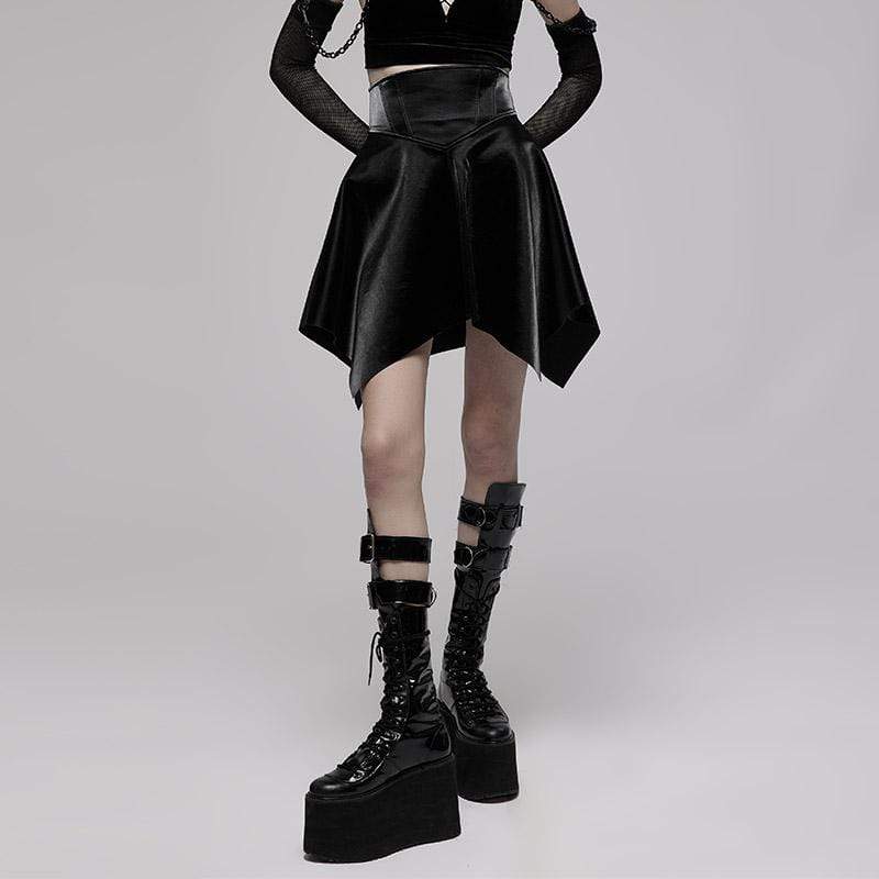 PR-A Women's Punk High-waisted Faux Leather Skirt