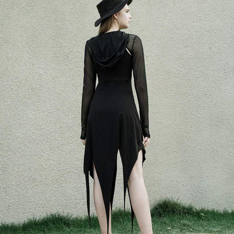 Women's Punk Irregular Cutout Black Mesh Dress